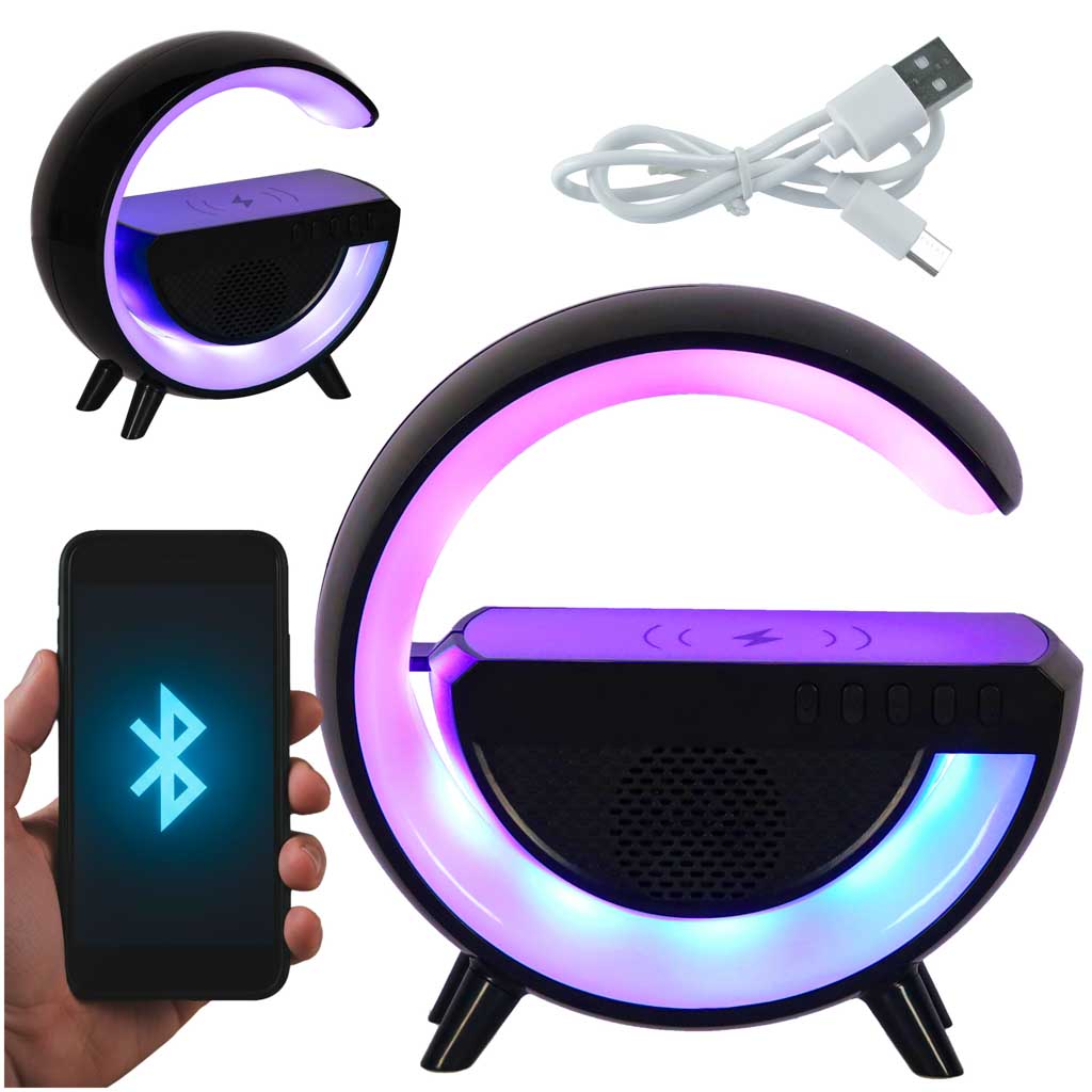 Lampka-LED-Gamingowa-RGB-glosnik-ladowarka-indukcyjna-czarna-179831 Світодіодна лампа IKONKA KX3383 з зарядним пристроєм - Зображення 1