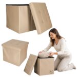 Пуф складаний IKONKA KX2718 з місцем для зберігання бежевий 38X38X36 см