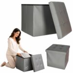 Пуф складаний IKONKA KX2718_2 з місцем для зберігання сірий 38X38X36 см