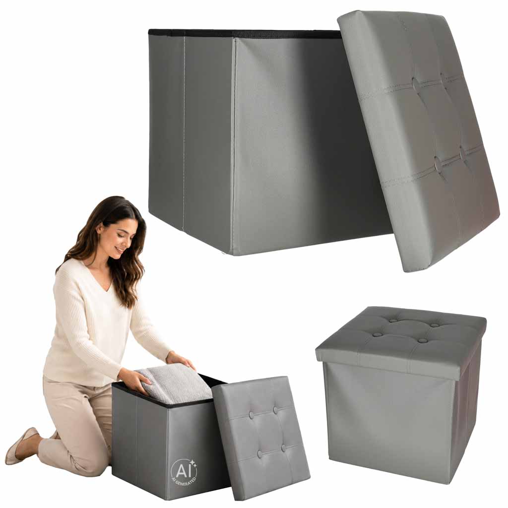 Pufa-ze-schowkiem-do-siedzenia-otwierana-skladana-ekoskora-38x38x36-cm-szara-188603 Пуф складаний IKONKA KX2718_2 з місцем для зберігання сірий 38X38X36 см - Зображення 1