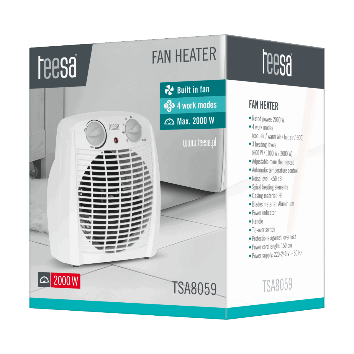 Електричний тепловентилятор Teesa TSA8059 2000 Вт - Зображення 5