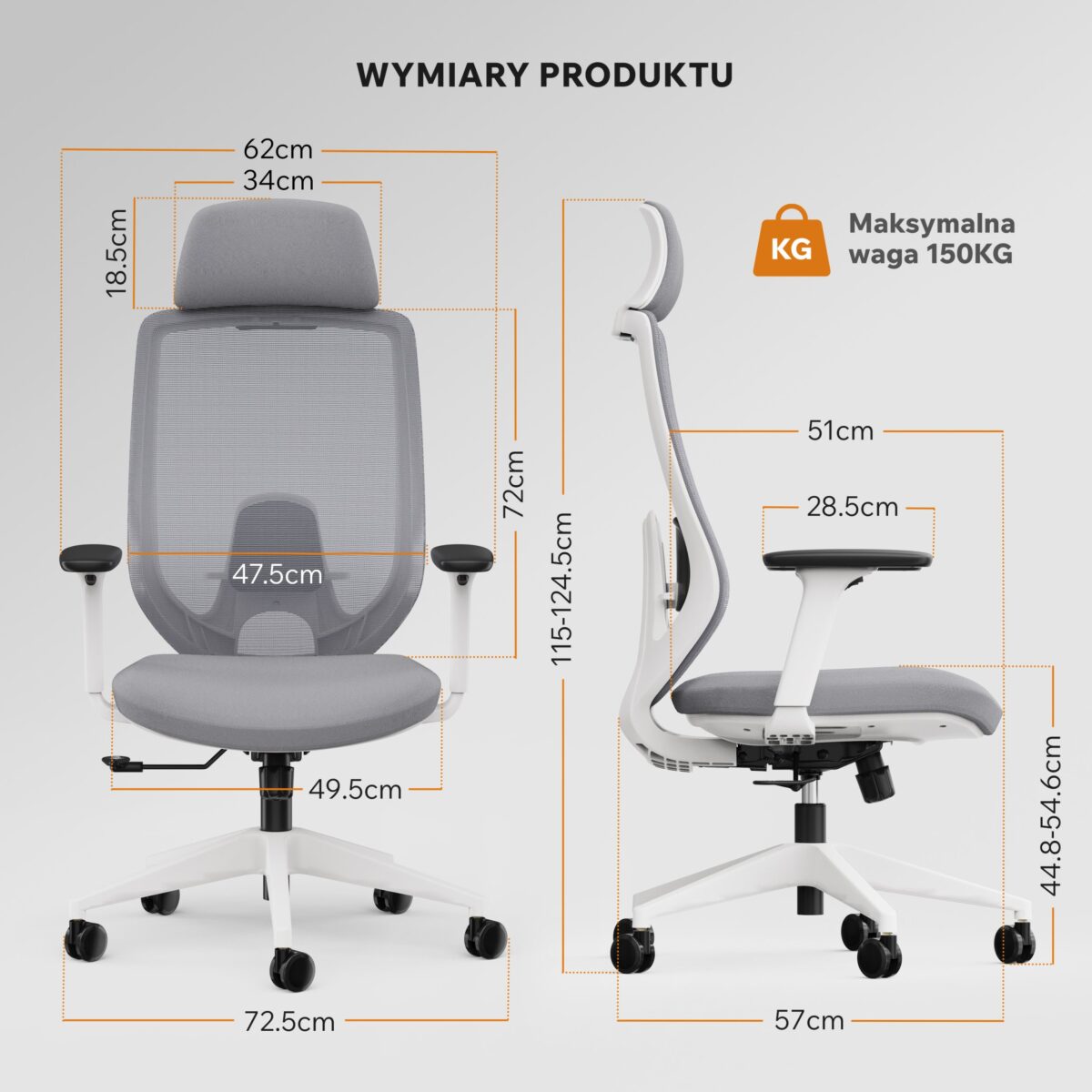 Офісне крісло для персоналу Sense7 Nakai White/Gray - Зображення 5