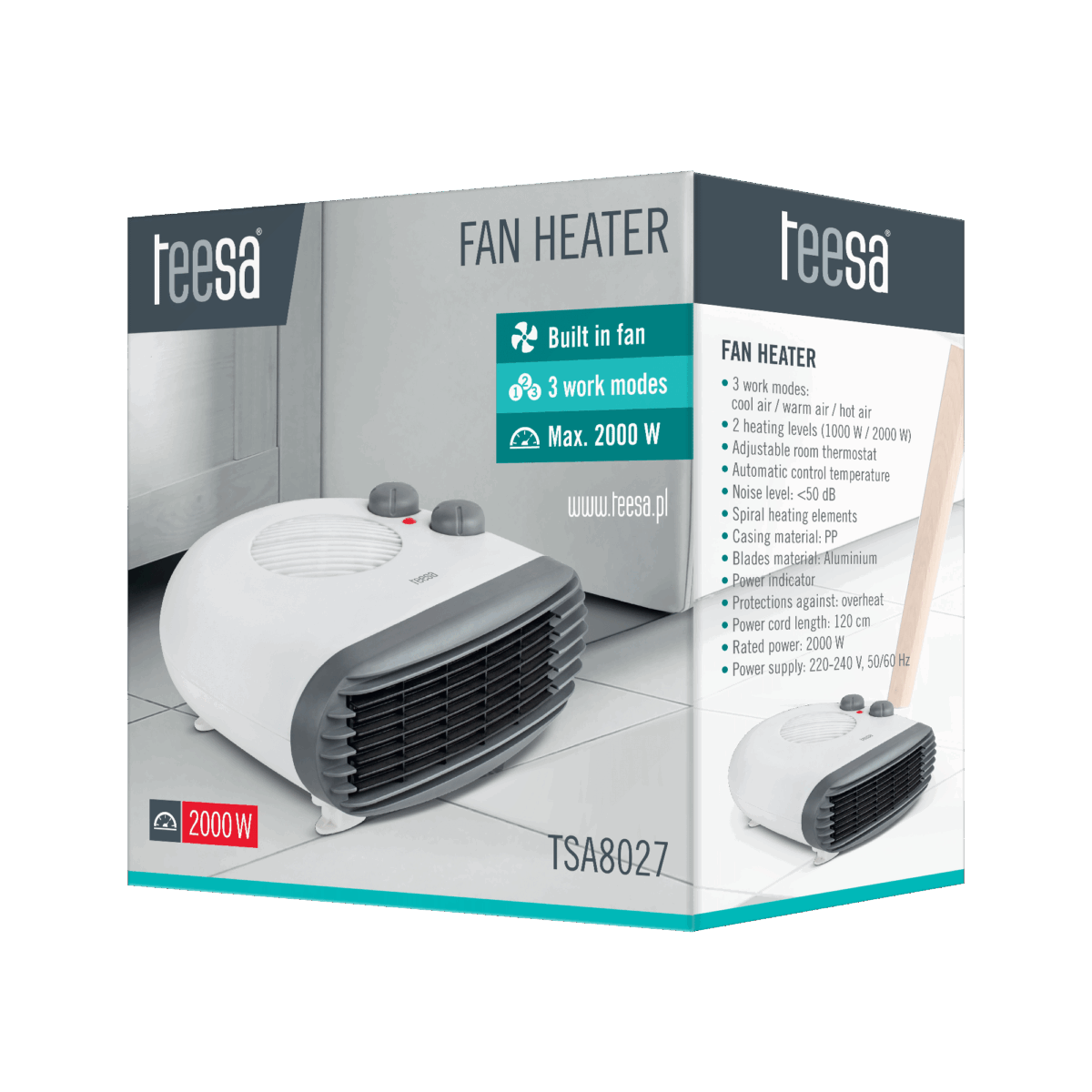 Тепловентилятор Teesa TSA8027 1000/2000 Вт - Зображення 3
